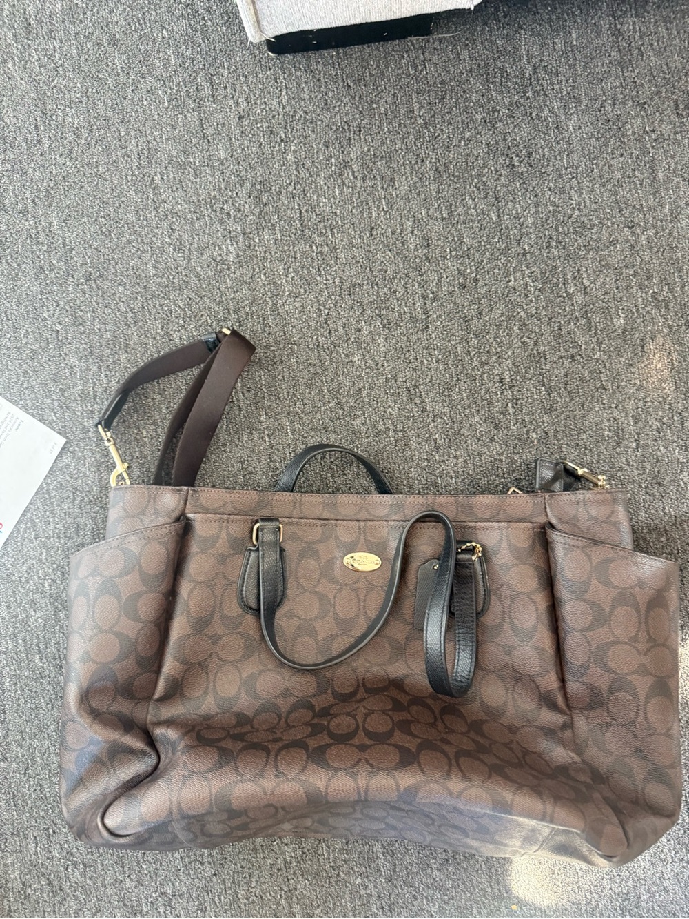 Coach Brown Signature Canvas Tote with Gold Accents